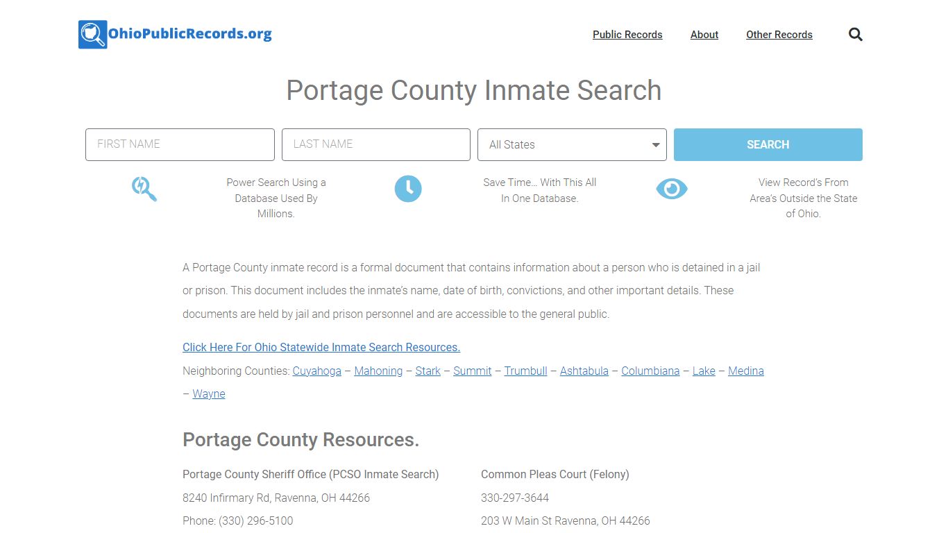 Portage County Inmate Search - PCSO Current & Past Jail Records